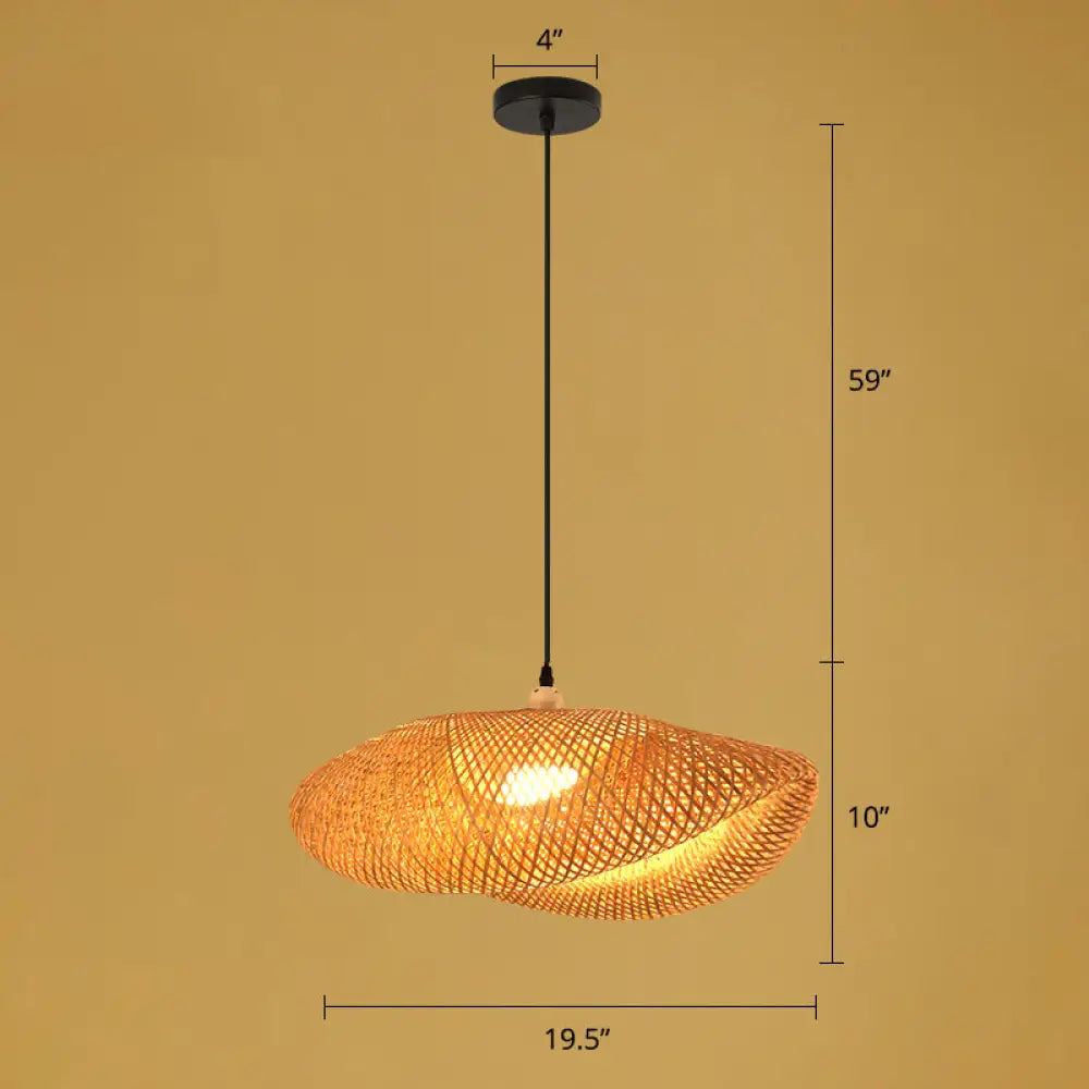 Handmade Asian Style Bamboo Ceiling Light Wood Fixture - Restaurant Hanging With 1 Bulb / H