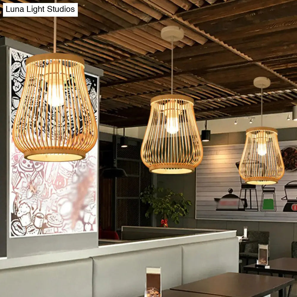 Handmade Bamboo Pendant Light - Modern Single Style For Restaurant Ceiling