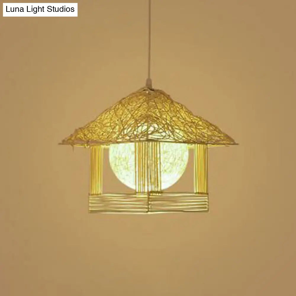 Handmade Bamboo Pendant Light - Modern Single Style For Restaurant Ceiling