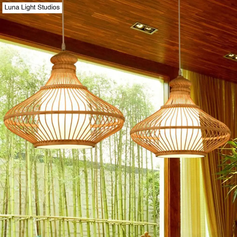 Handmade Bamboo Pendant Light - Modern Single Style For Restaurant Ceiling