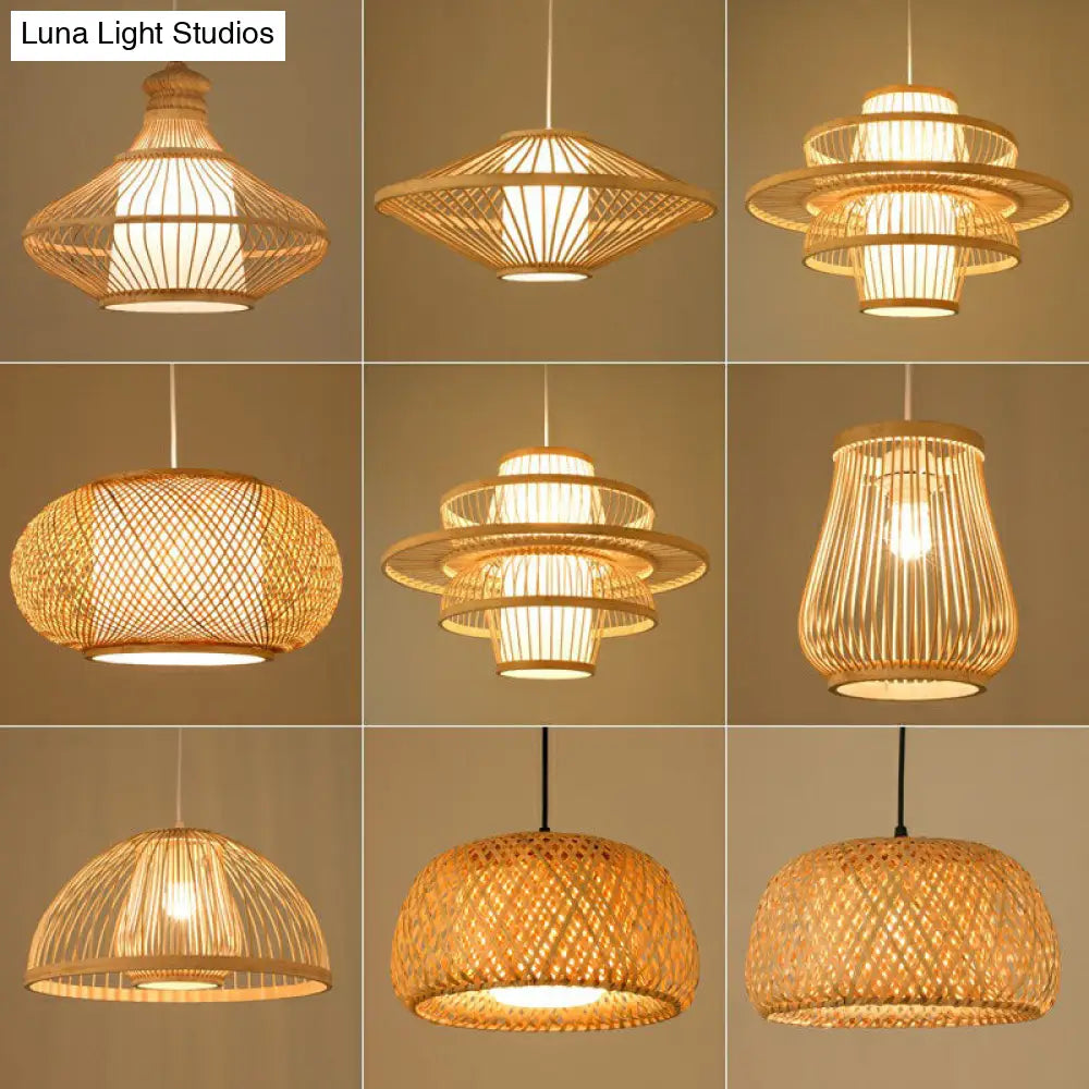 Handmade Bamboo Pendant Light - Modern Single Style For Restaurant Ceiling