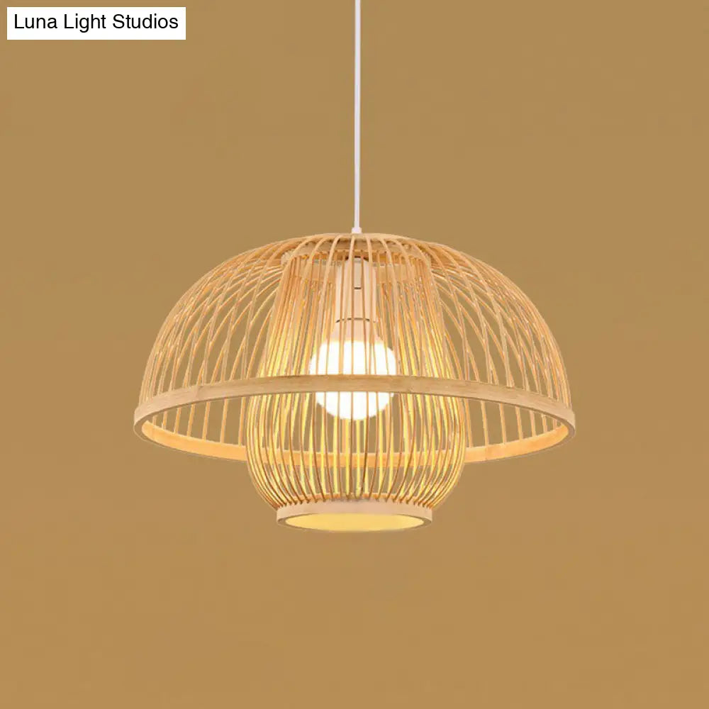 Handmade Bamboo Pendant Light - Modern Single Style For Restaurant Ceiling