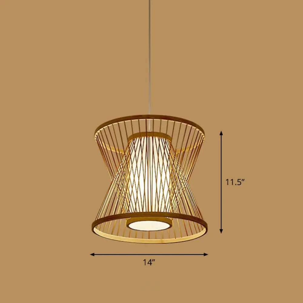 Handmade Bamboo Pendant Light - Modern Single Style For Restaurant Ceiling Wood / H