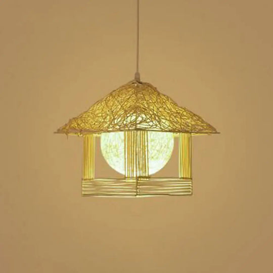 Handmade Bamboo Pendant Light - Modern Single Style For Restaurant Ceiling Wood / I