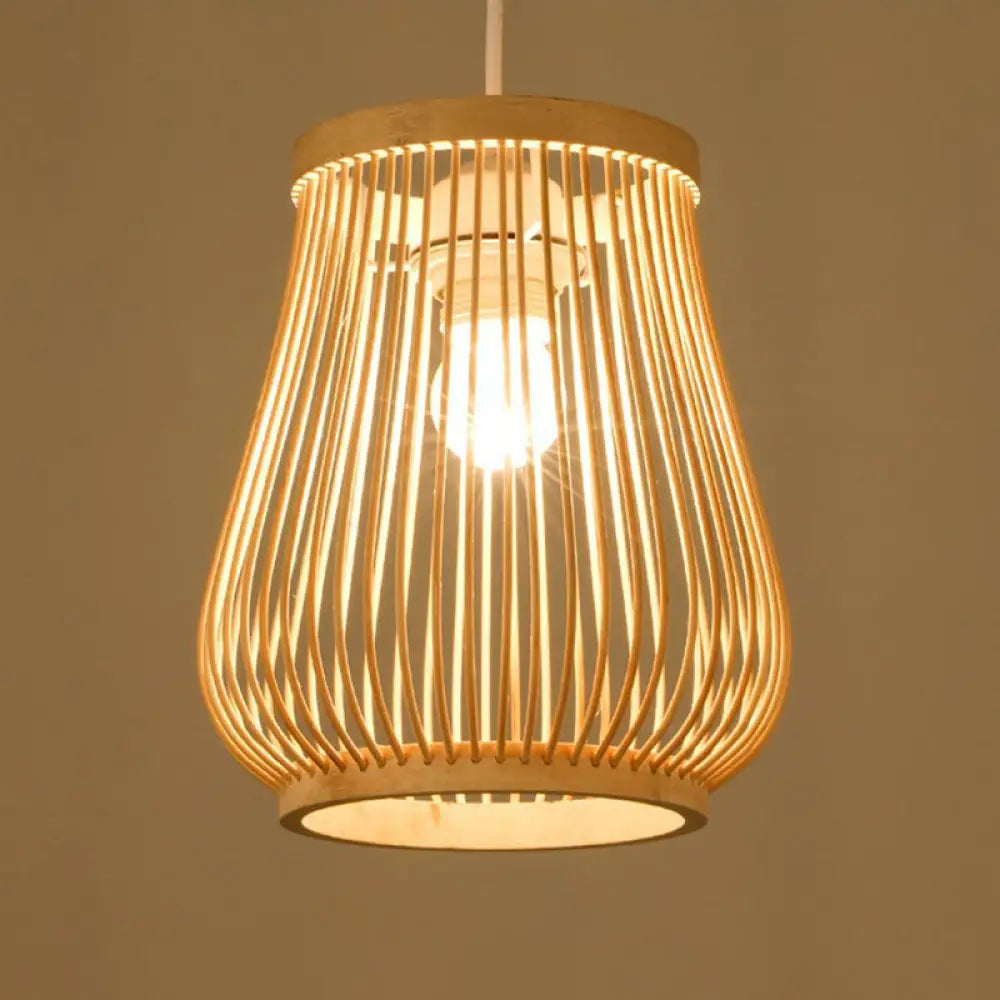 Handmade Bamboo Pendant Light - Modern Single Style For Restaurant Ceiling Wood / K