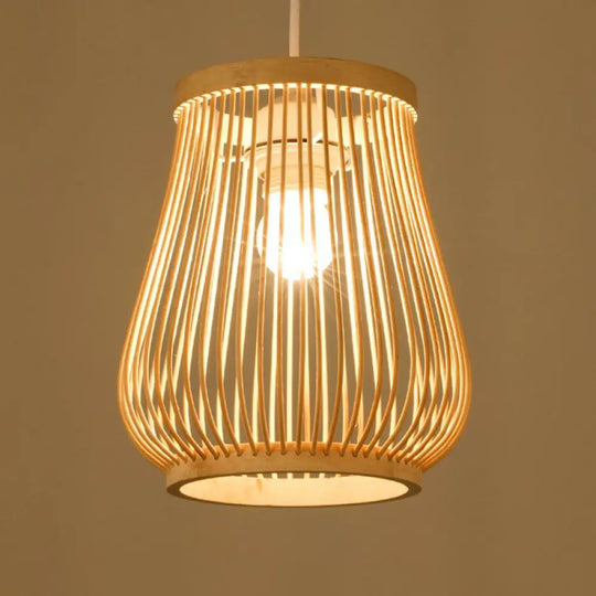 Handmade Bamboo Pendant Light - Modern Single Style For Restaurant Ceiling Wood / K