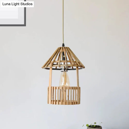 Sleek Bamboo Handmade Pendant - Contemporary Wood Ceiling Light