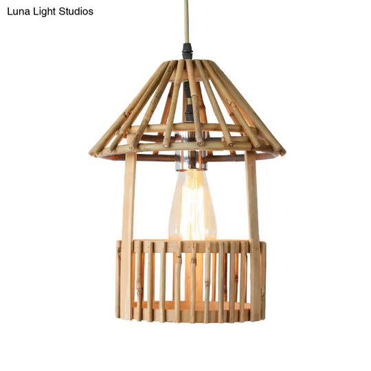 Handmade Bamboo Pendant Light - Modern Wood Ceiling Lamp