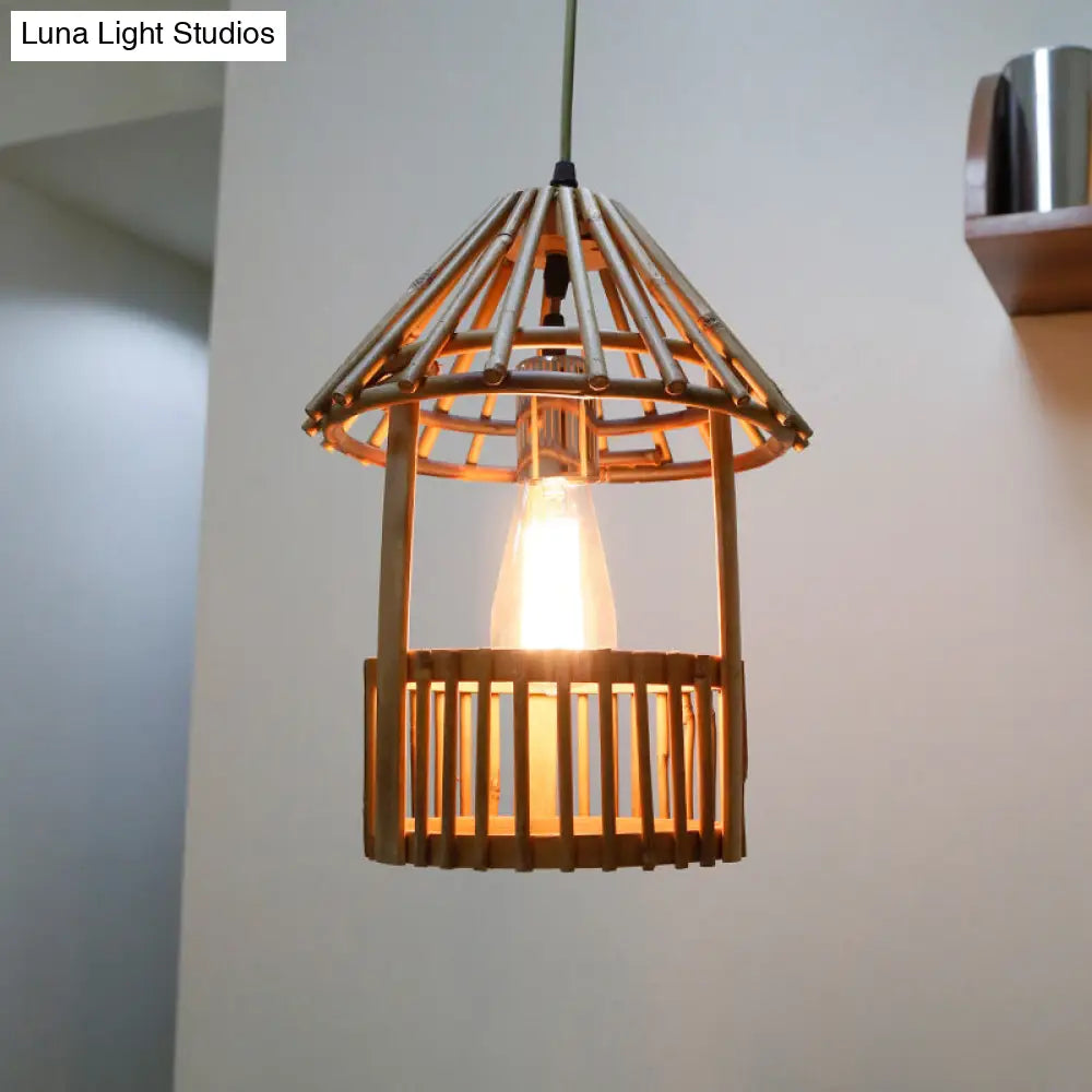 Handmade Bamboo Pendant Light - Modern Wood Ceiling Lamp