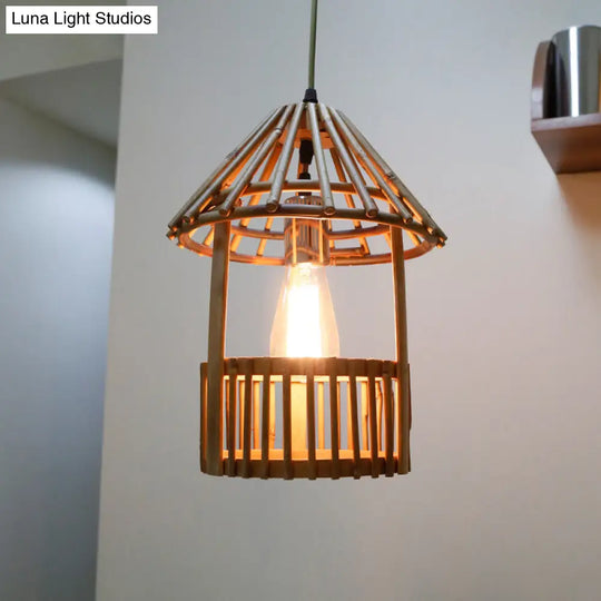 Handmade Bamboo Pendant Light - Modern Wood Ceiling Lamp