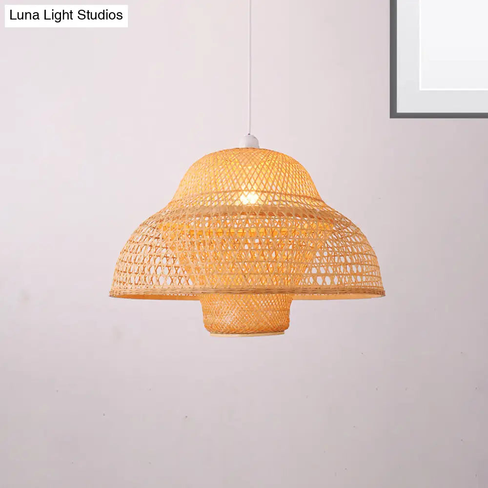 Handmade Bamboo Pendant Lighting Fixture - Traditional Wood Hanging Light With 1 Bulb

Or