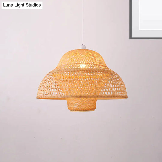 Handmade Bamboo Pendant Lighting Fixture - Traditional Wood Hanging Light With 1 Bulb

Or