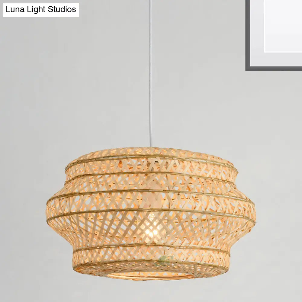 Handmade Bamboo Pendant Lighting Fixture - Traditional Wood Hanging Light With 1 Bulb

Or