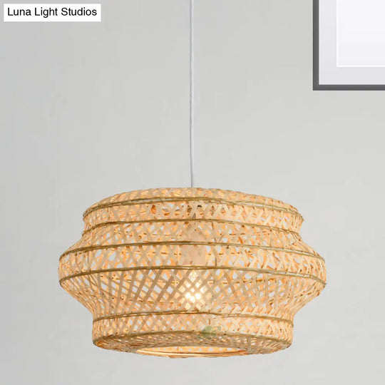 Handmade Bamboo Pendant Lighting Fixture - Traditional Wood Hanging Light With 1 Bulb

Or