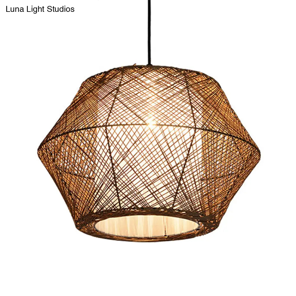 Handmade Geometric Rattan Pendant Light - Asian Style 1 Beige