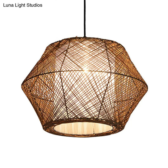 Handmade Geometric Rattan Pendant Light - Asian Style 1 Beige