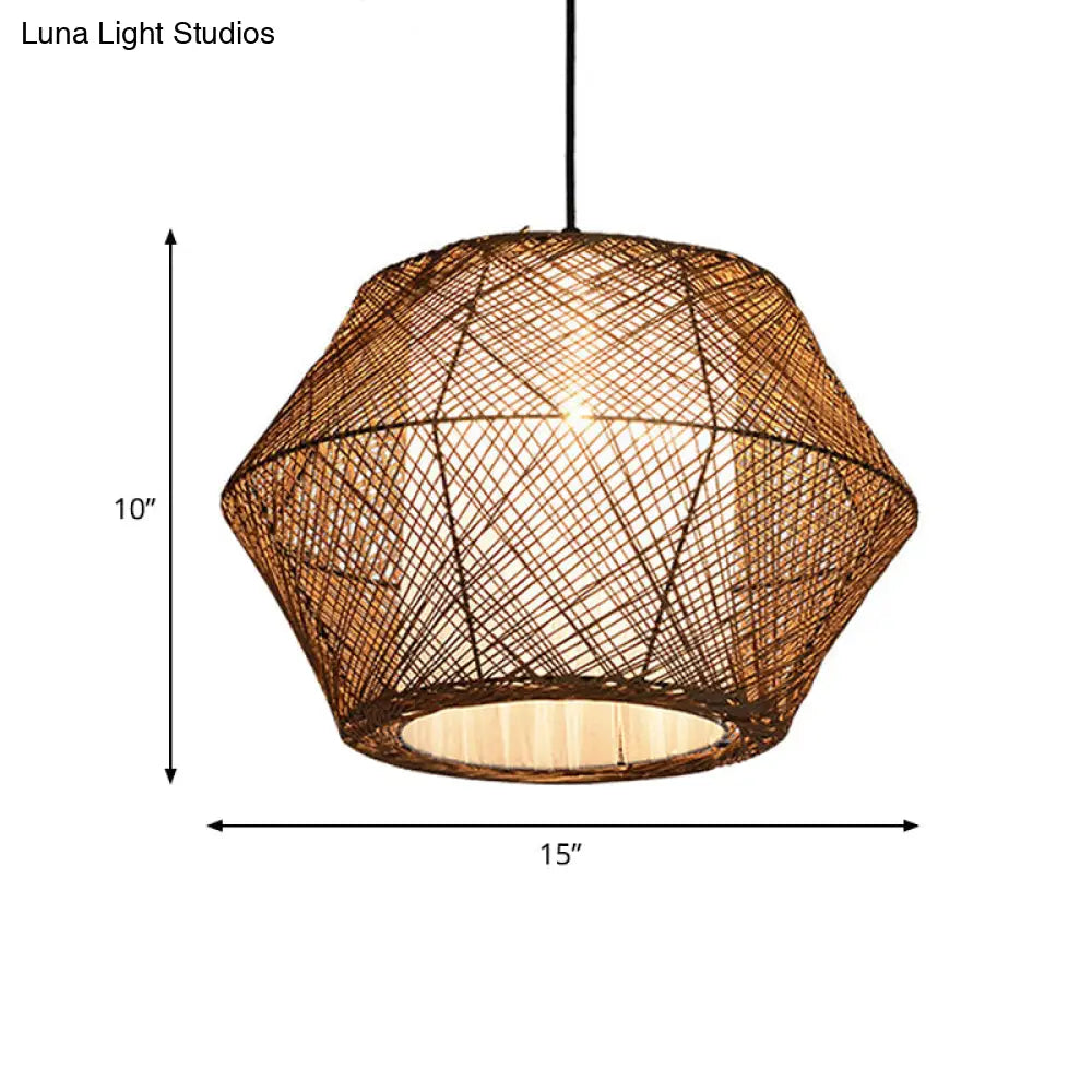 Handmade Geometric Rattan Pendant Light - Asian Style 1 Beige