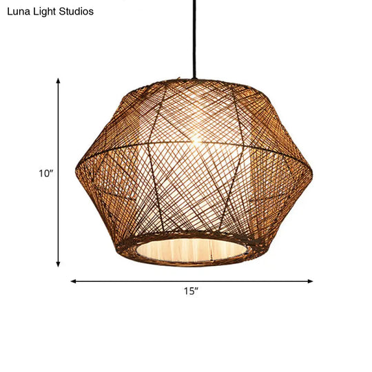 Handmade Asian Style Rattan Fiber Ceiling Pendant Light - Geometric Shade 1 Beige Suspended Lamp