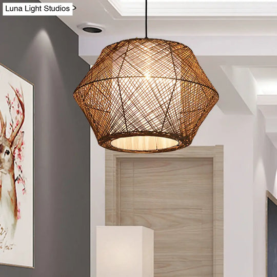 Handmade Geometric Rattan Pendant Light - Asian Style 1 Beige