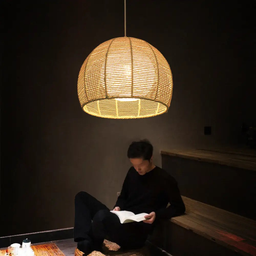 Handmade Hemp Rope Pendant Light For Restaurants Beige / Round