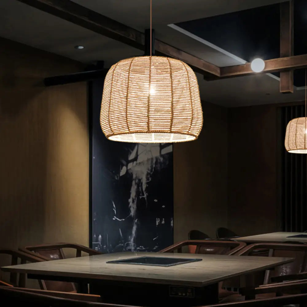 Handmade Hemp Rope Pendant Light For Restaurants Beige / Square Plate