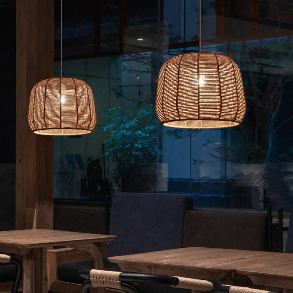 Handmade Hemp Rope Pendant Light For Restaurants Flaxen / Square Plate