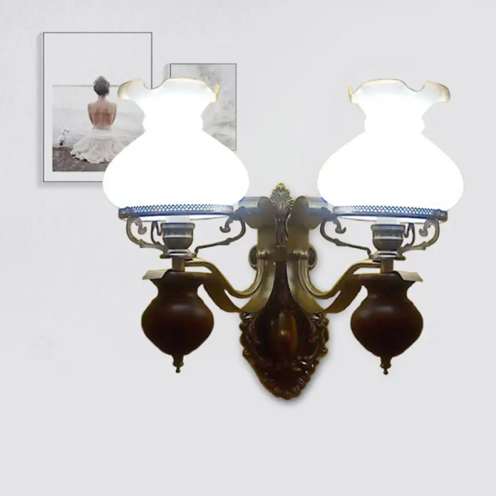 Handmade Opaline Glass Wall Sconce In Bronze - Rustic Style 2 /