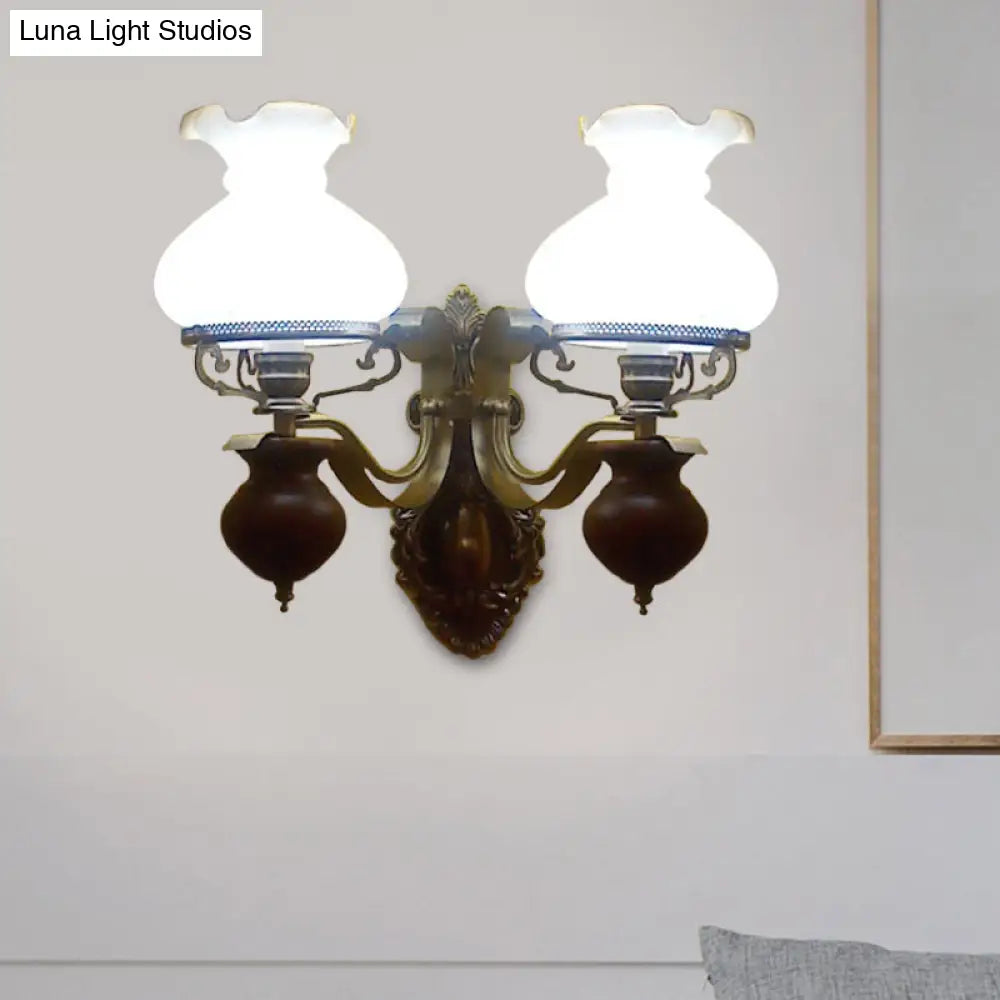 Handmade Opaline Glass Wall Sconce In Bronze - Rustic Style