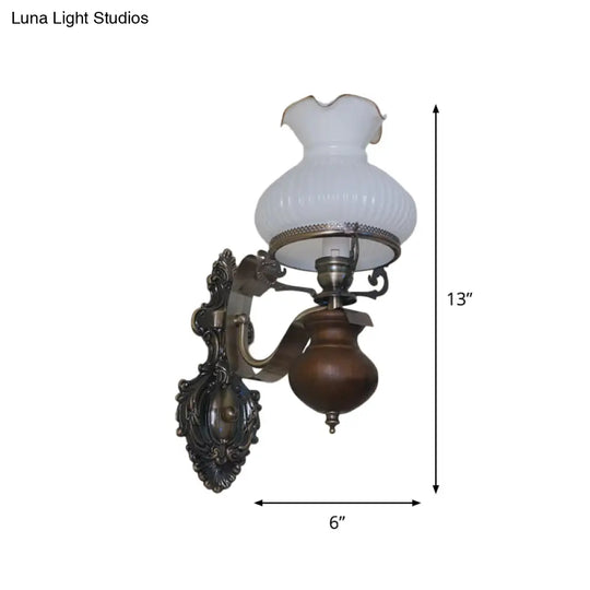 Handmade Opaline Glass Wall Sconce In Bronze - Rustic Style