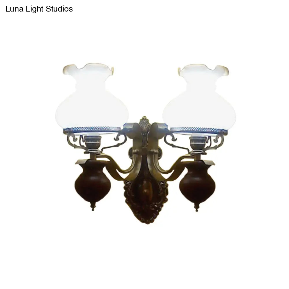 Handmade Opaline Glass Wall Sconce In Bronze - Rustic Style