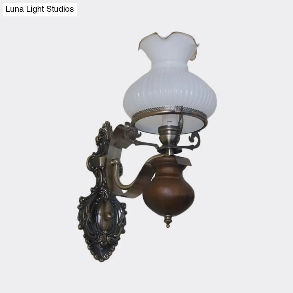 Handmade Opaline Glass Wall Sconce In Bronze - Rustic Style