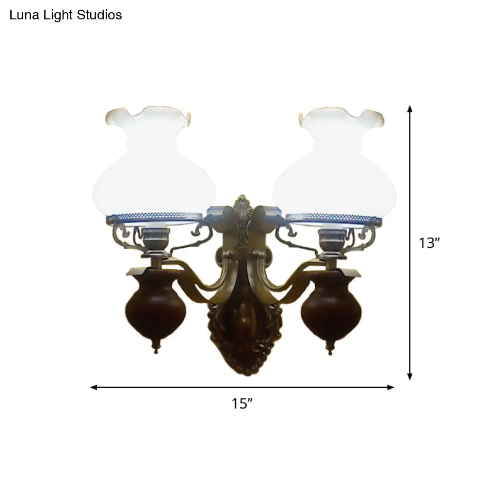 Handmade Opaline Glass Wall Sconce In Bronze - Rustic Style