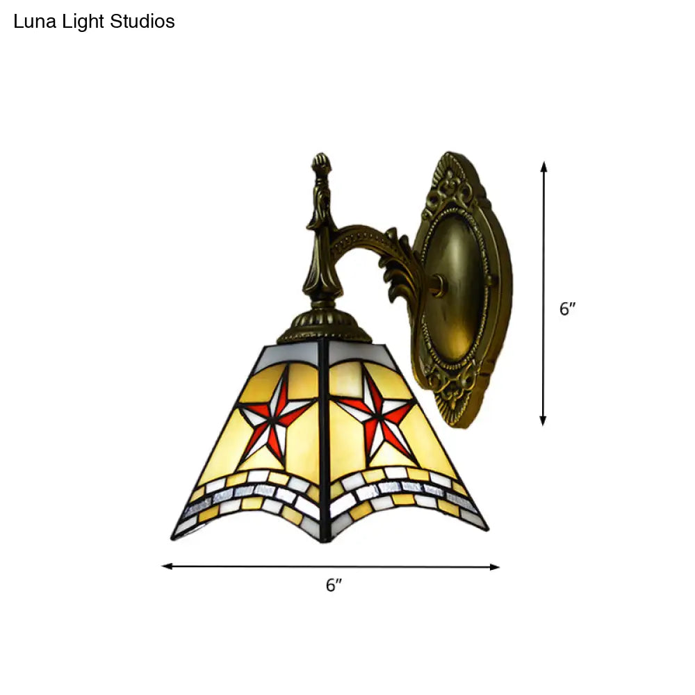 Handmade Stained Glass Star Sconce Lamp - 1 Light Mission Wall Lighting For Corridor