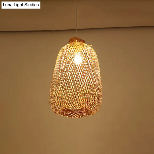 Handmade Wood And Bamboo Pendant Light Fixture With Modernist Style / C