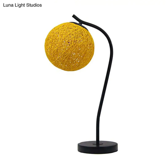 Handmade Yellow/Ivory Rattan Table Lamp - Countryside Style 1-Light With Ball Shade For Bedroom