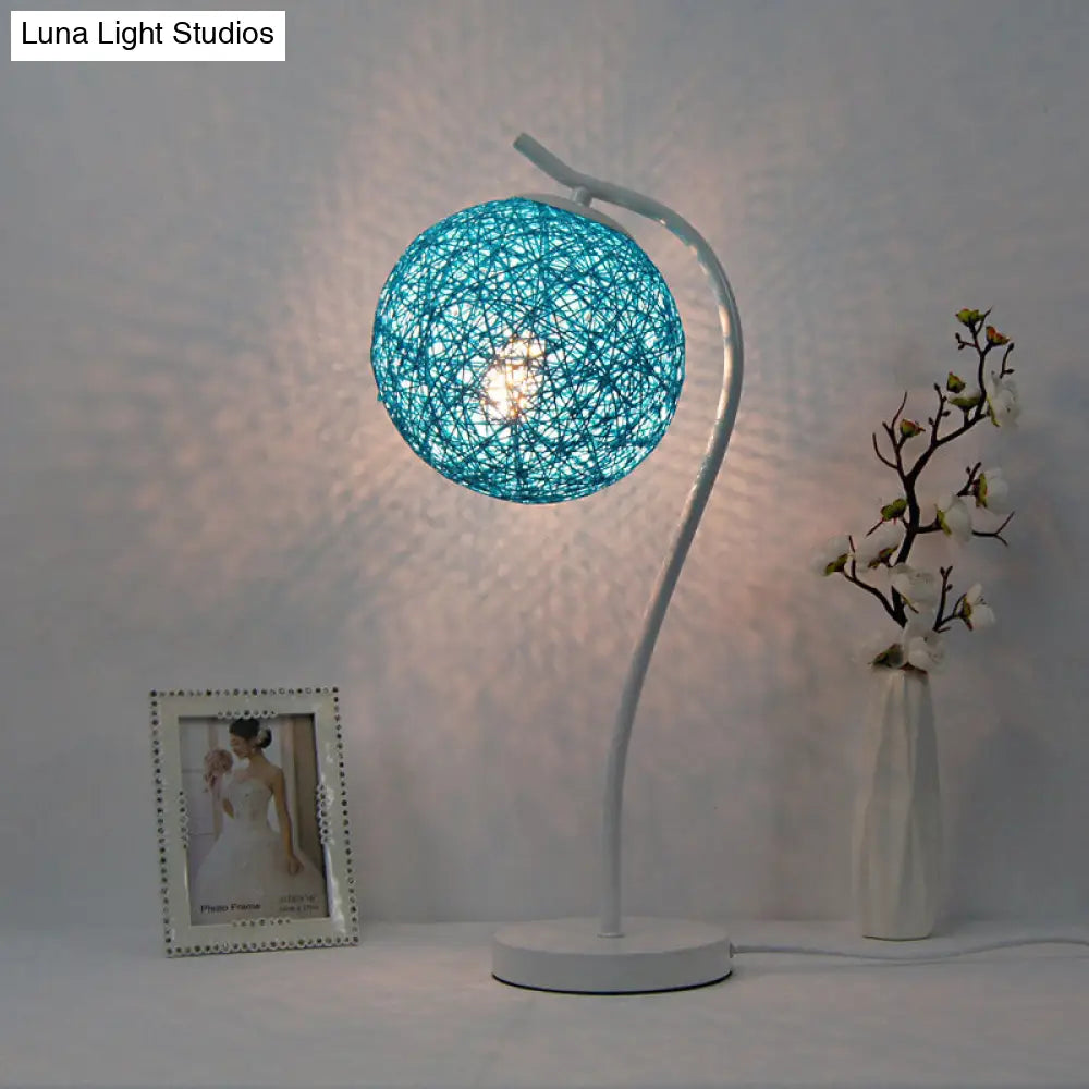 Handmade Yellow/Ivory Rattan Table Lamp - Countryside Style 1-Light With Ball Shade For Bedroom