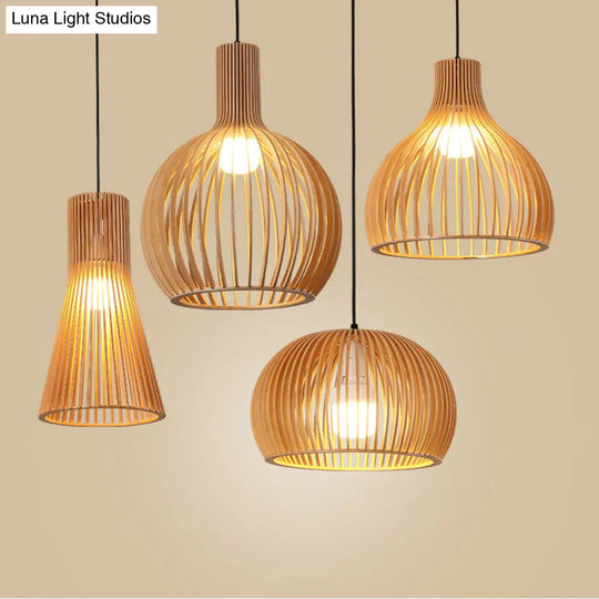 Handwoven Bamboo Pendant Light Contemporary Single-Bulb Wood Suspension Fixture