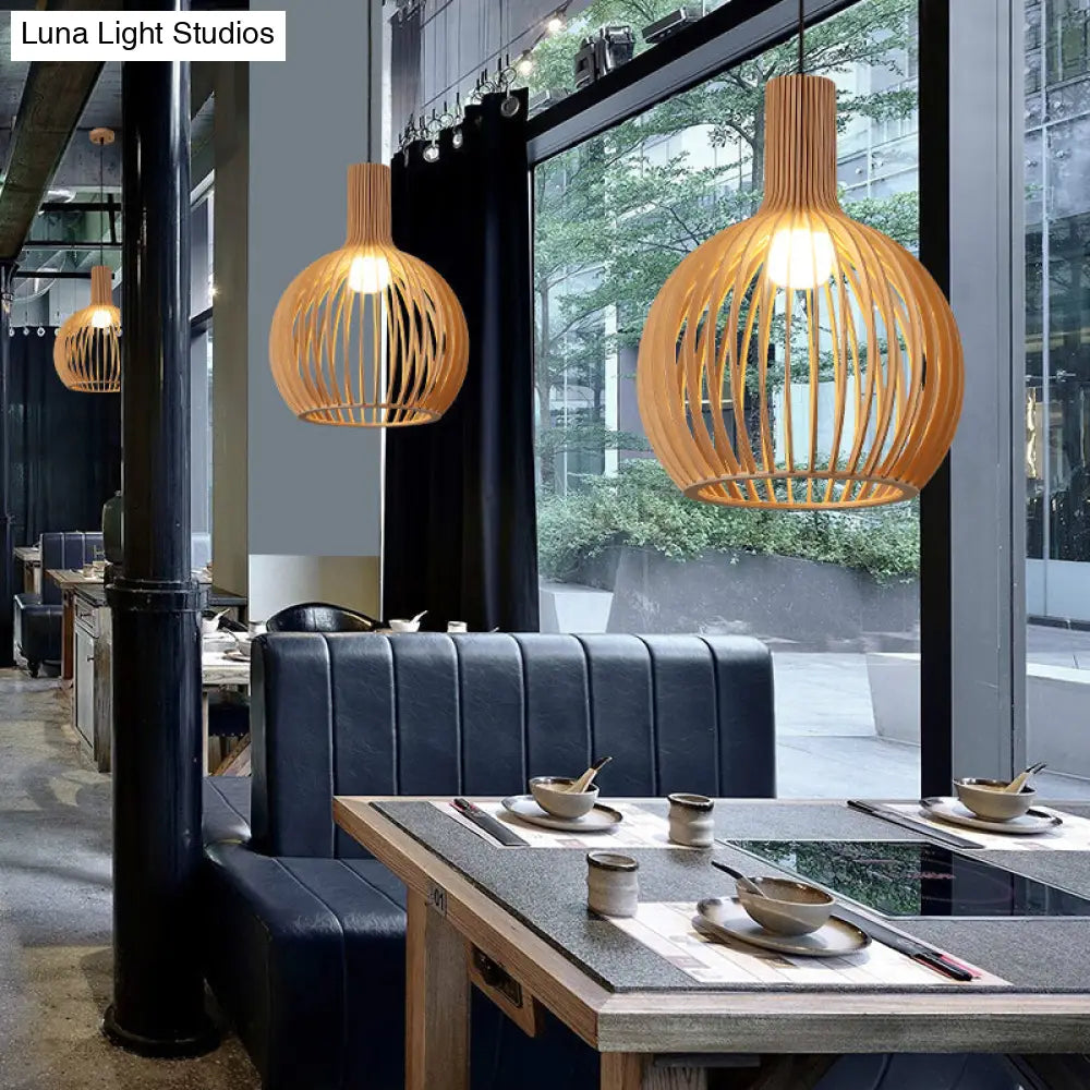 Handwoven Bamboo Pendant Light Contemporary Single-Bulb Wood Suspension Fixture