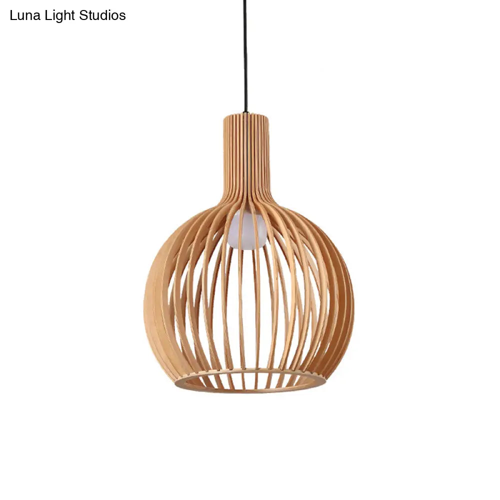 Handwoven Bamboo Pendant Light Contemporary Single-Bulb Wood Suspension Fixture