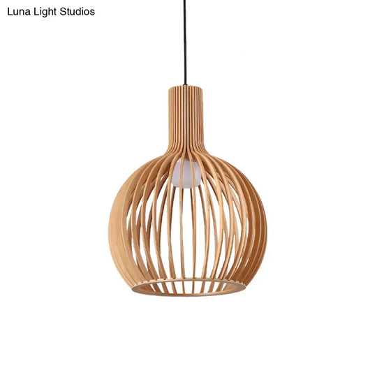 Handwoven Bamboo Pendant Light Contemporary Single-Bulb Wood Suspension Fixture