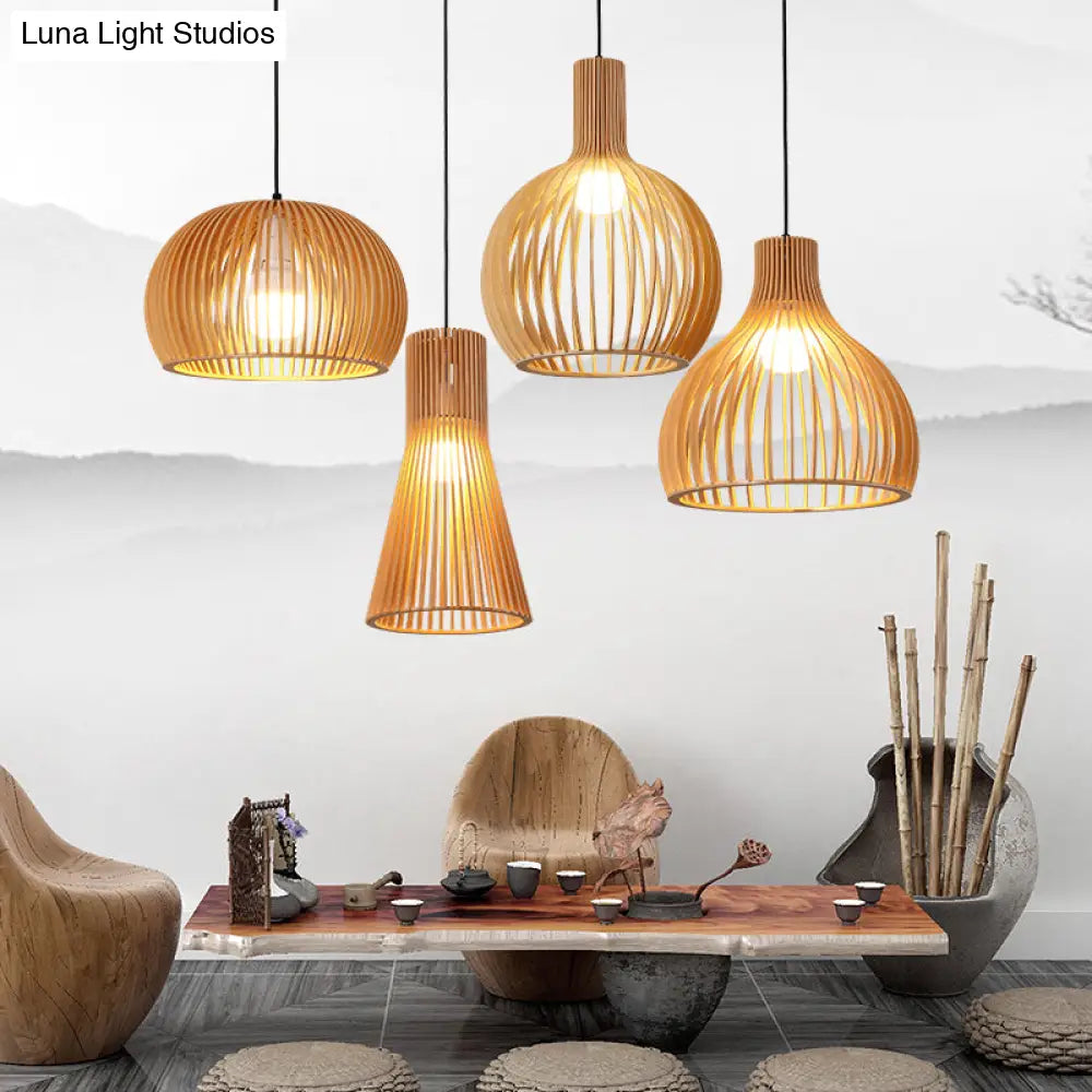 Handwoven Bamboo Pendant Light Contemporary Single-Bulb Wood Suspension Fixture