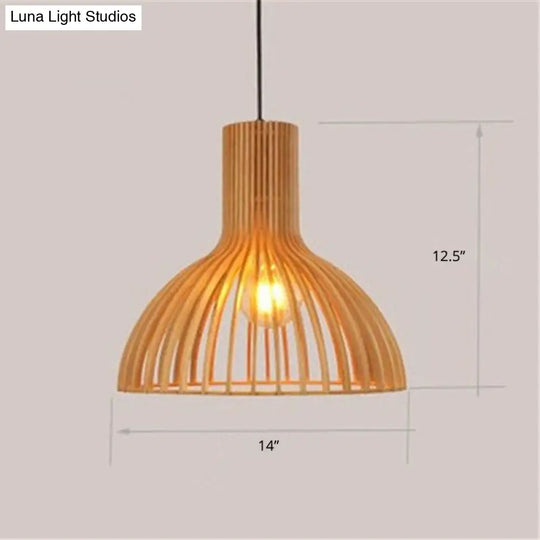 Handwoven Bamboo Pendant Light Contemporary Single-Bulb Wood Suspension Fixture