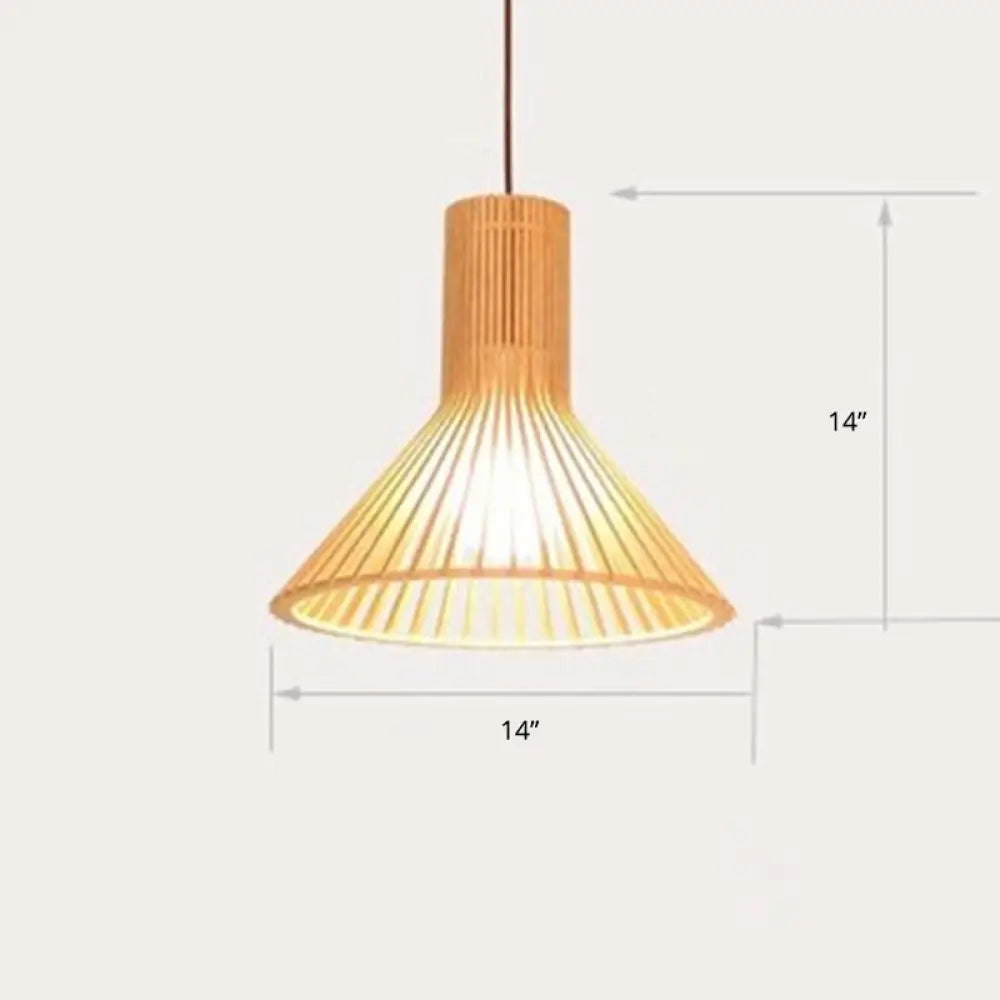 Handwoven Bamboo Pendant Light Contemporary Single-Bulb Wood Suspension Fixture / Large E