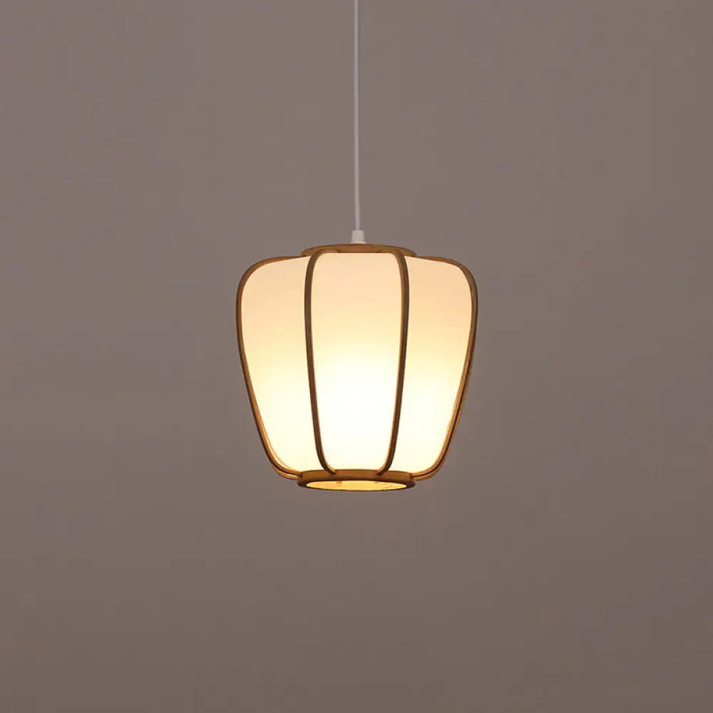 Handwoven Bamboo Pendant Light: Modern Single-Bulb Wood Fixture / A