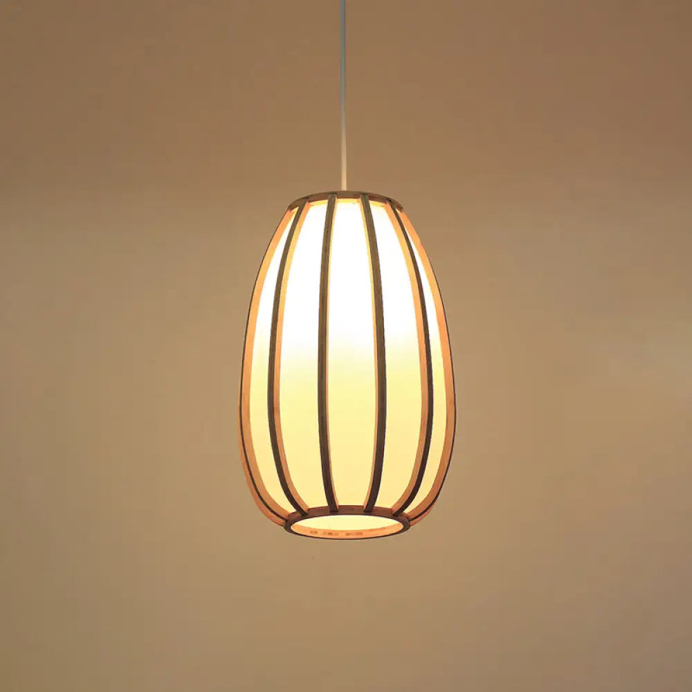 Handwoven Bamboo Pendant Light: Modern Single-Bulb Wood Fixture / F