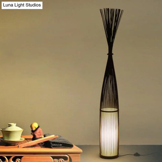 Handwoven Bamboo Standing Light - Asian Inspired Floor Lighting For Living Room