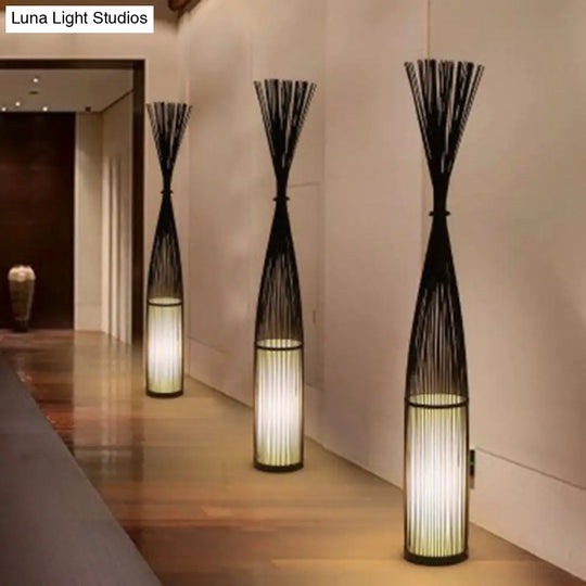 Handwoven Bamboo Standing Light - Asian Inspired Floor Lighting For Living Room