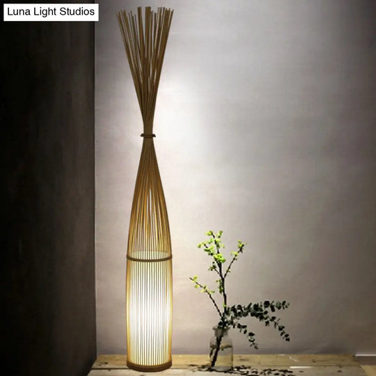 Handwoven Bamboo Standing Light - Asian Inspired Floor Lighting For Living Room