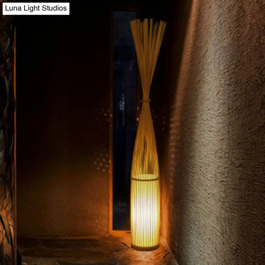 Handwoven Bamboo Standing Light - Asian Inspired Floor Lighting For Living Room