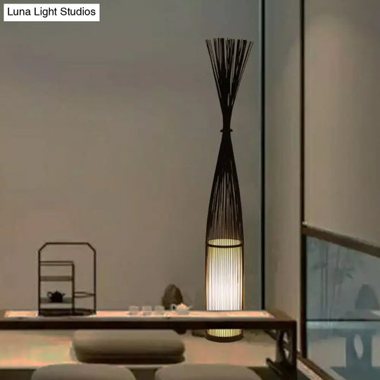 Handwoven Bamboo Standing Light - Asian Inspired Floor Lighting For Living Room